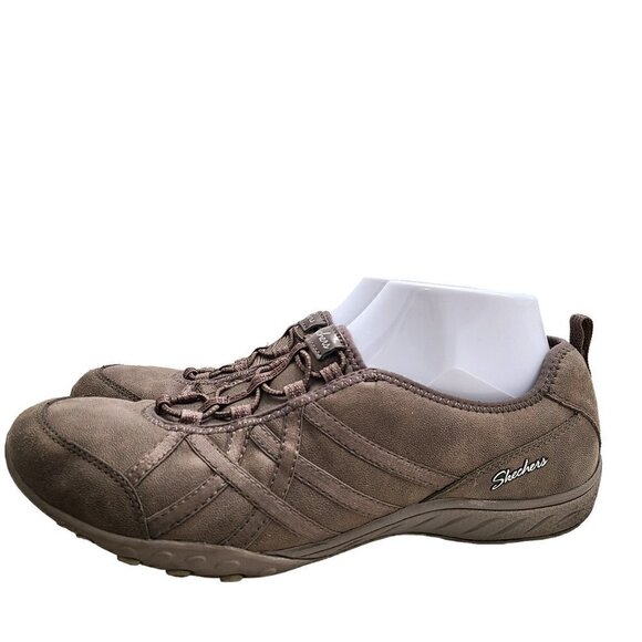 Skechers Brown Breathe Easy Remember Me Vegan Leather Bungee Slip On Sneaker - Picture 8 of 11